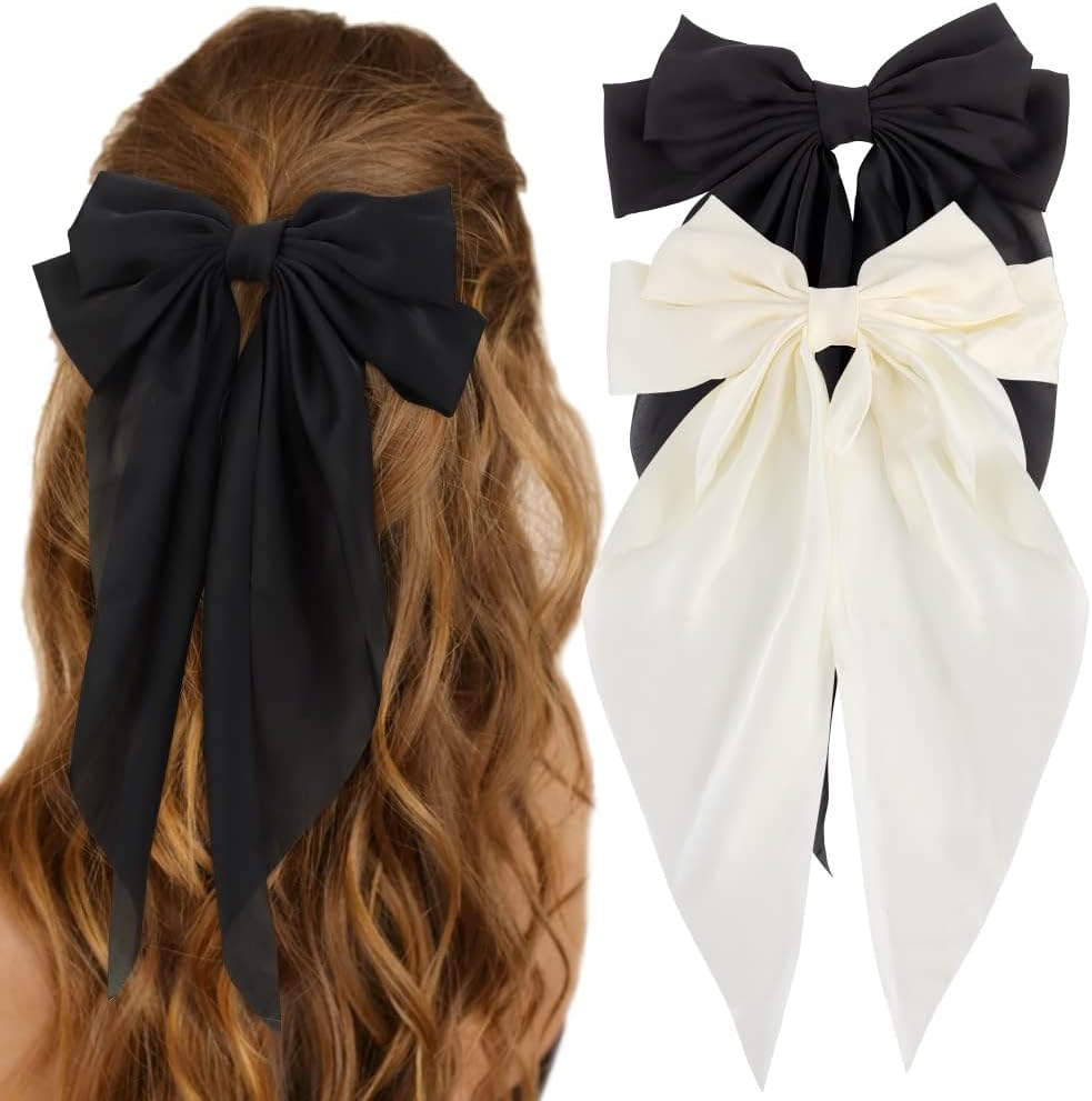 Silky Satin Hair Bows for Women 2 Pcs 