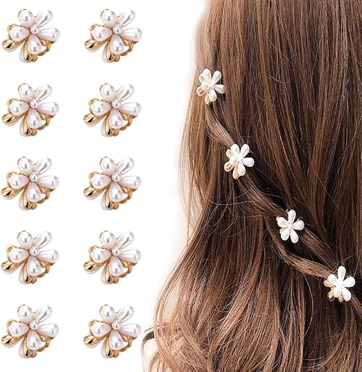 Small Pearl Hair Claw Clips 8 Pcs