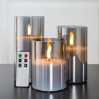 Smoke Grey Glass Flameless LED Candles 3 Pcs 
