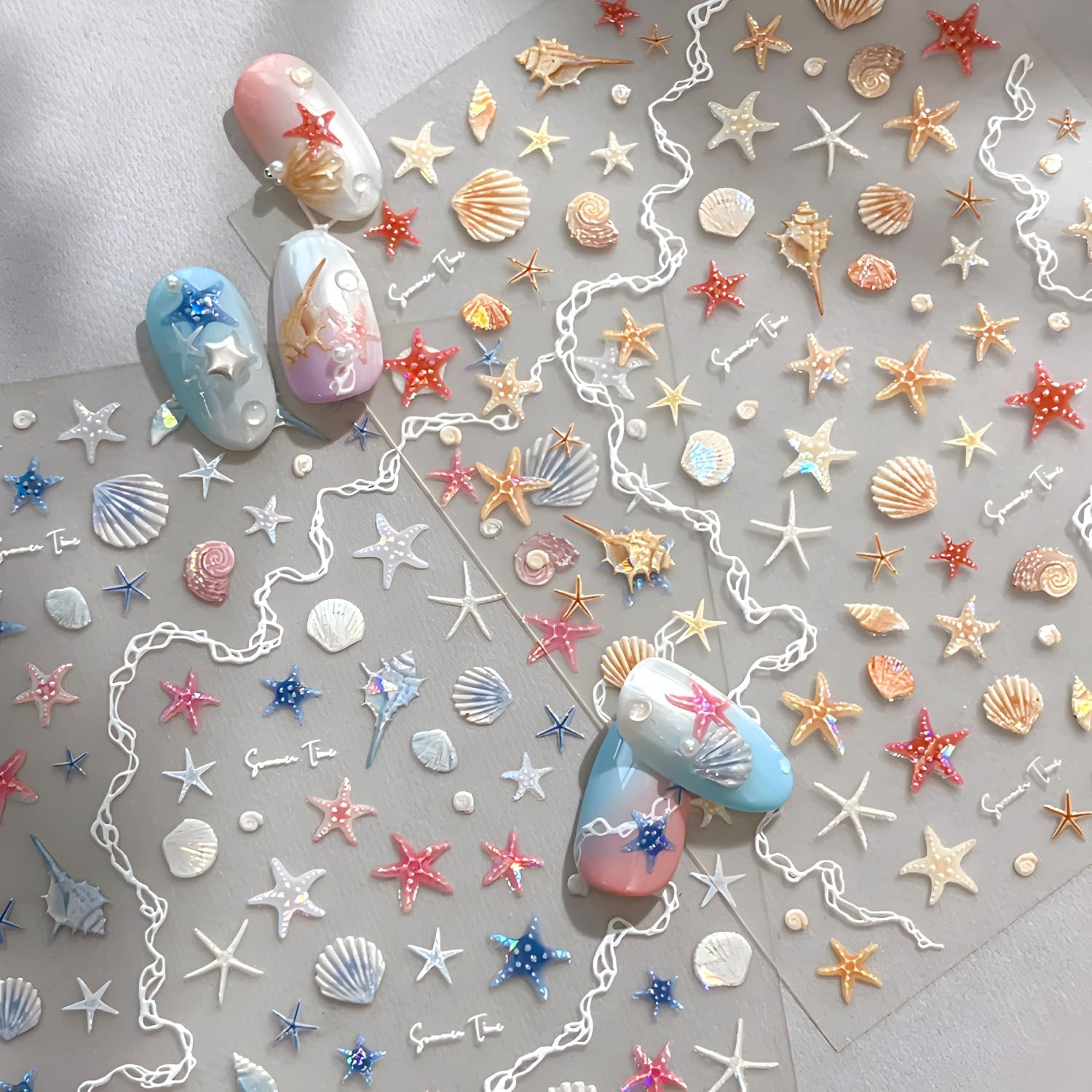 Summer Starfish Nail Art Stickers 3 Sheets 