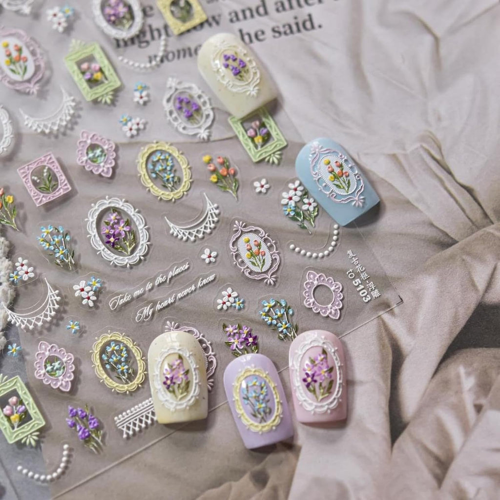Tazweeq 5D Vintage Floral Nail Stickers 
