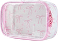 Transparent Pink Bow Makeup Bag for Women & Girls
