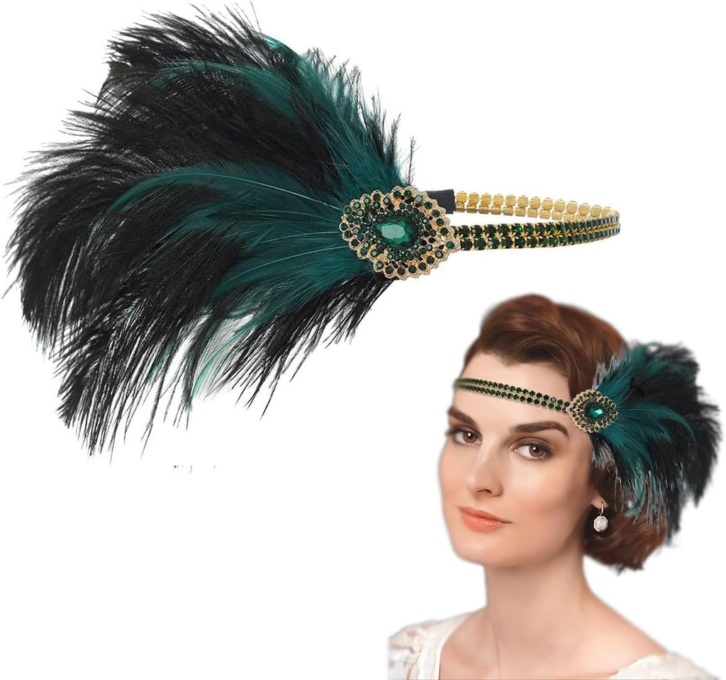 Vintage Green Flapper Headband with Crystals 