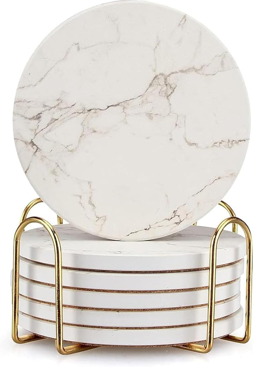 White Marble Coasters Set of 6 with Holder