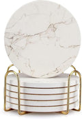 White Marble Coasters Set of 6 with Holder
