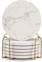 White Marble Coasters Set of 6 with Holder