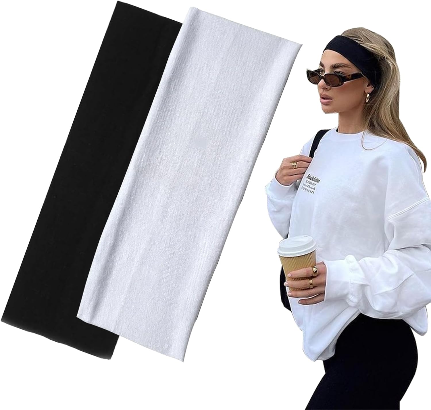 Wide Black Headbands for Women & Men 
