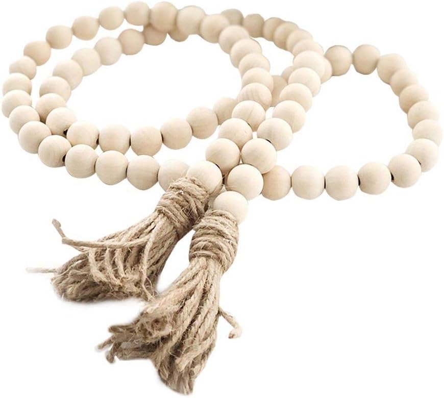 Wood bead garland with tassels