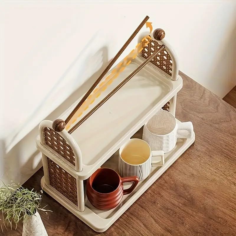 Vintage Floral 2-Tier Desktop Organizer – Large Capacity Storage Shelf (Green)