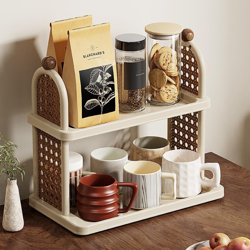 Vintage Floral 2-Tier Desktop Organizer – Large Capacity Storage Shelf (Green)