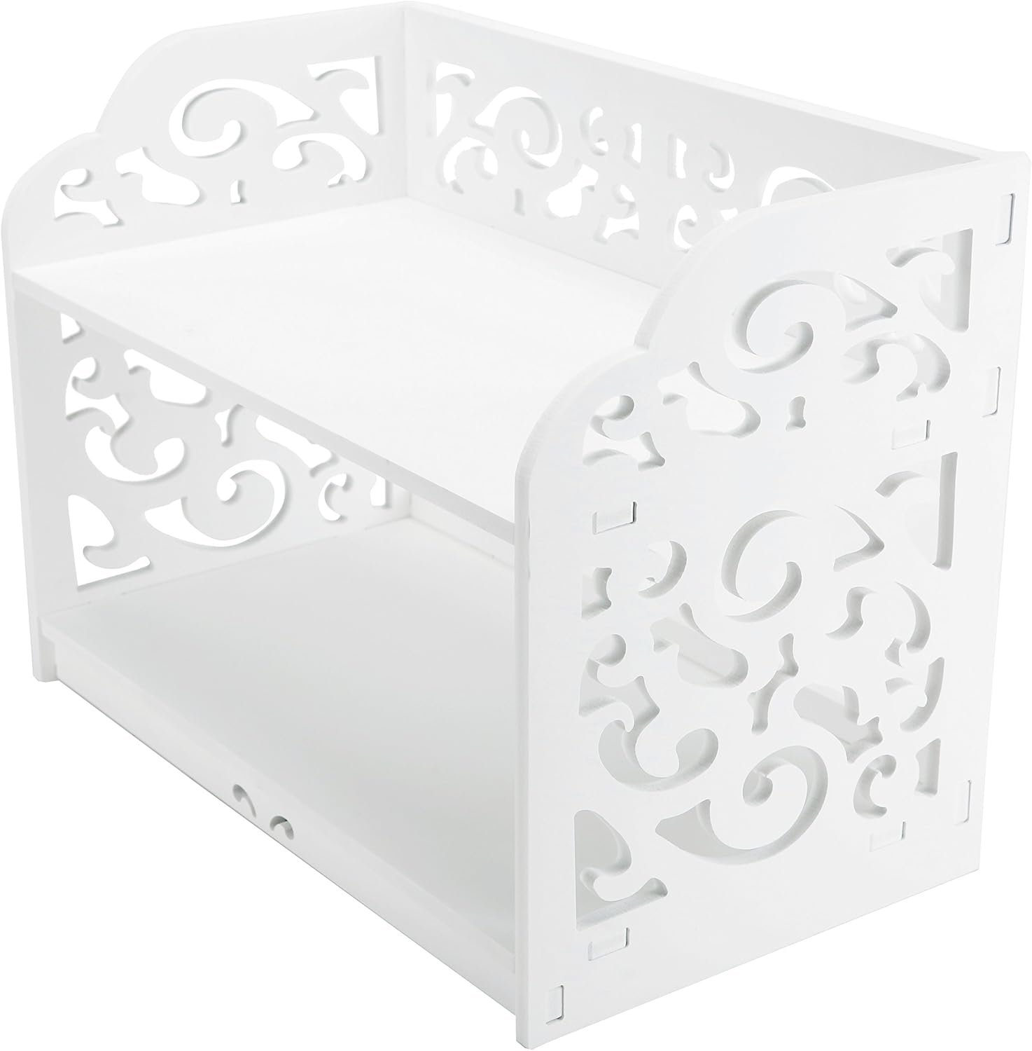 Vintage 2-Tier Scrollwork Desktop Organizer Shelf – White WPC Storage Rack