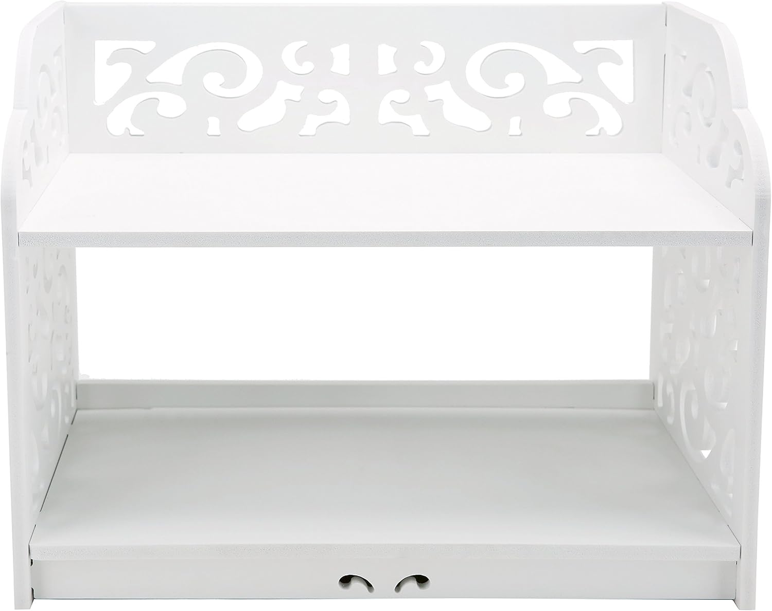 Vintage 2-Tier Scrollwork Desktop Organizer Shelf – White WPC Storage Rack