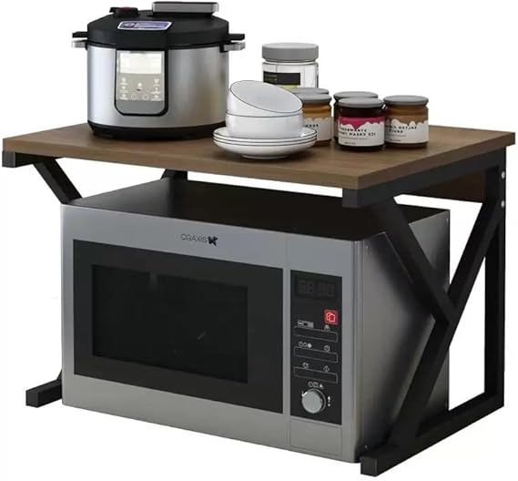Kitchen Countertop Organizer Shelf & Microwave Rack – Metal & Wood, Maple