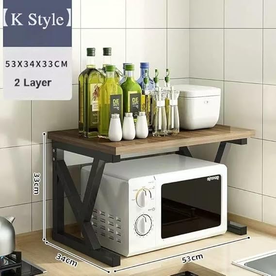 Kitchen Countertop Organizer Shelf & Microwave Rack – Metal & Wood, Maple