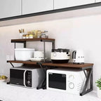 Kitchen Countertop Organizer Shelf & Microwave Rack – Metal & Wood, Maple
