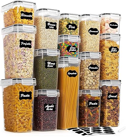 15-Piece Airtight Food Storage Container Set with Lids & Labels – BPA-Free Kitchen Pantry Organizer