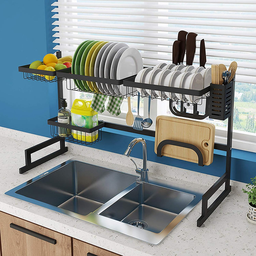 2-Tier Over-the-Sink Dish Drying Rack – Stainless Steel Kitchen Storage Shelf