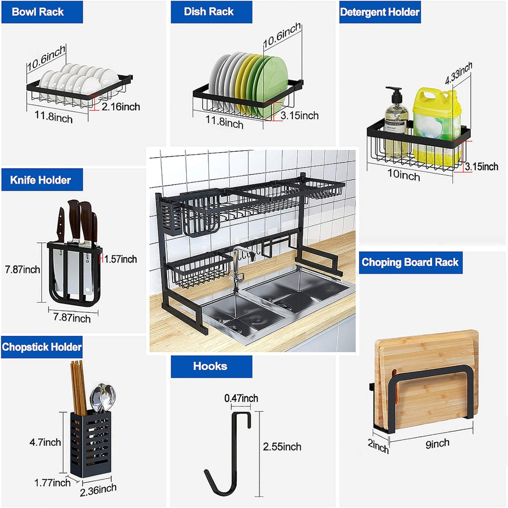 2-Tier Over-the-Sink Dish Drying Rack – Stainless Steel Kitchen Storage Shelf