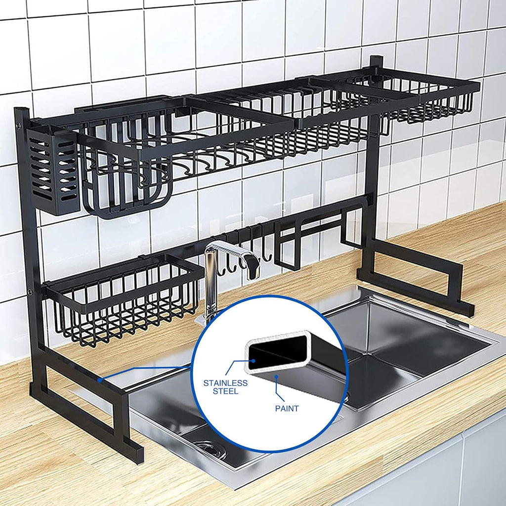 2-Tier Over-the-Sink Dish Drying Rack – Stainless Steel Kitchen Storage Shelf
