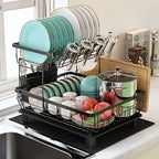 2-Tier Dish Drainer Rack with Drip Tray & Utensil Holder – Stainless Steel