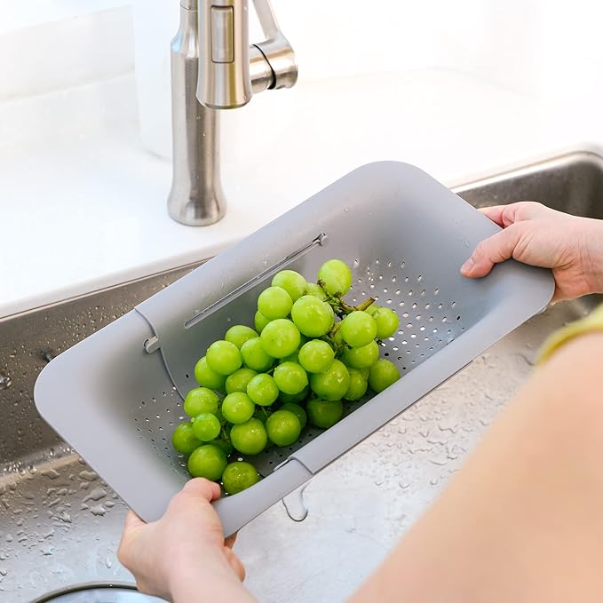Expandable Over-the-Sink Colander Strainer Basket – Multi-Purpose Kitchen Drainer