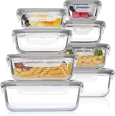 8-Pack Glass Meal Prep Containers with Leak-Proof Locking Lids – BPA-Free, Oven & Microwave Safe
