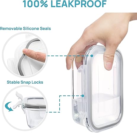 8-Pack Glass Meal Prep Containers with Leak-Proof Locking Lids – BPA-Free, Oven & Microwave Safe