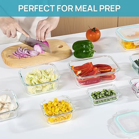 8-Pack Glass Meal Prep Containers with Leak-Proof Locking Lids – BPA-Free, Oven & Microwave Safe