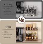 2 Tier Coffee Station Organizer for Countertop – Wooden Coffee Bar Storage, Brown