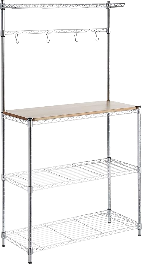 3-Tier Kitchen Baker’s Rack with Removable Wood Top & Adjustable Shelves