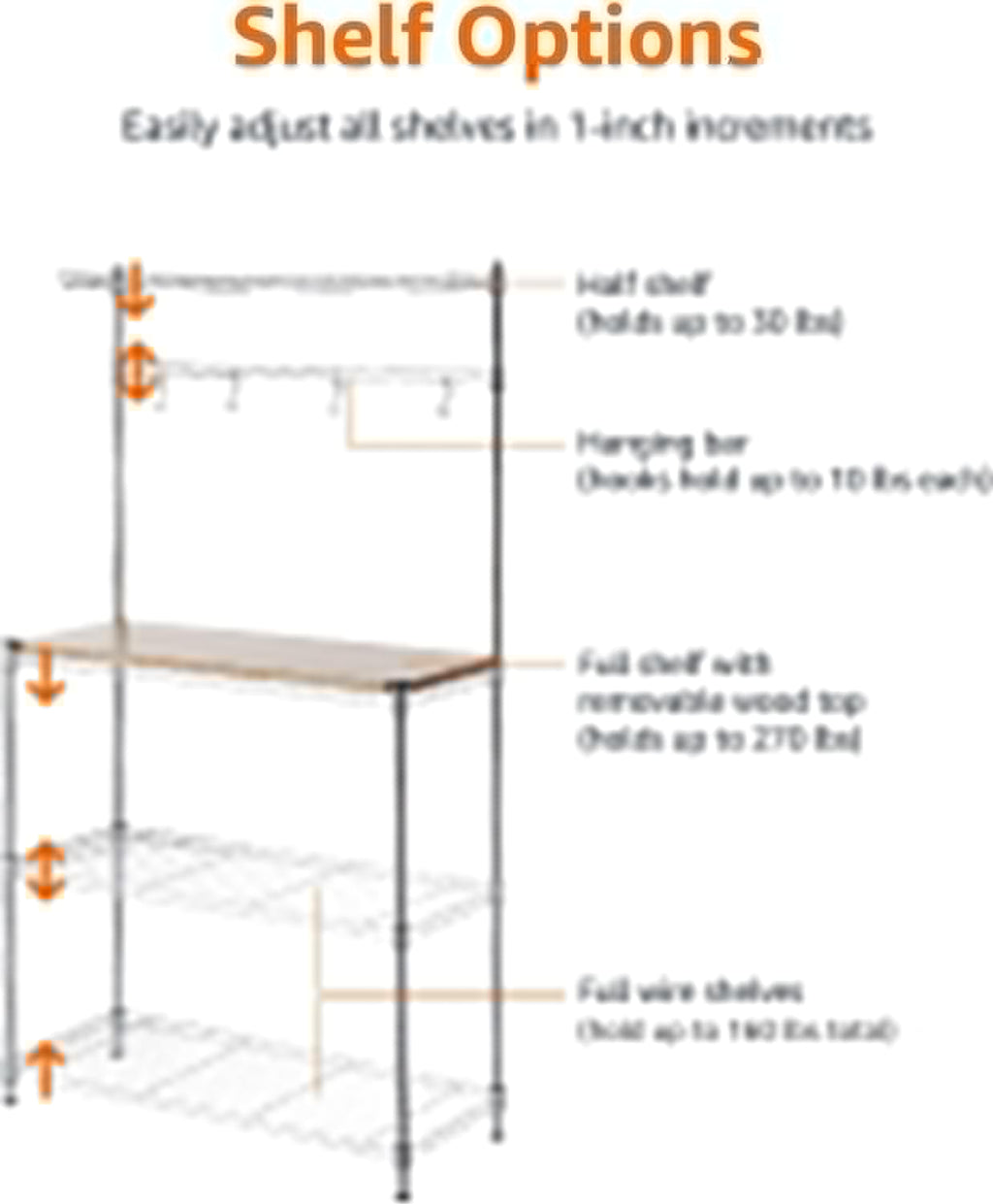 3-Tier Kitchen Baker’s Rack with Removable Wood Top & Adjustable Shelves