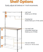 3-Tier Kitchen Baker’s Rack with Removable Wood Top & Adjustable Shelves