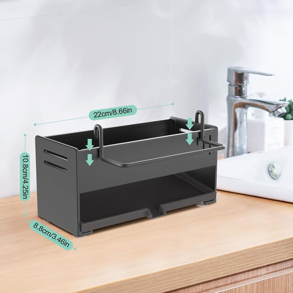 Kitchen Sink Organizer with Drain Pan – Carbon Steel Sponge & Dishcloth Holder