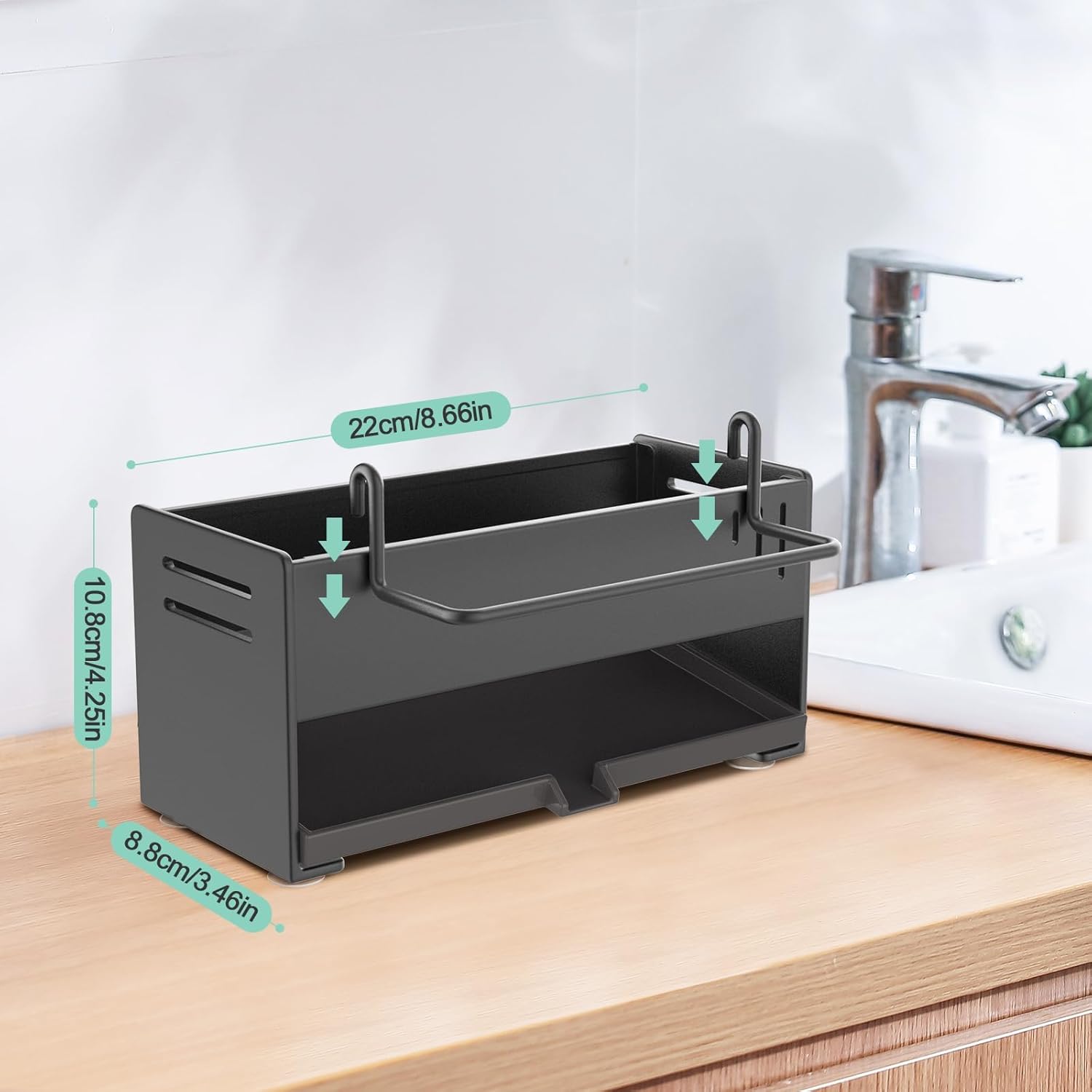 Kitchen Sink Organizer with Drain Pan – Carbon Steel Sponge & Dishcloth Holder