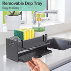 Kitchen Sink Organizer with Drain Pan – Carbon Steel Sponge & Dishcloth Holder