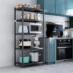 5-Tier Adjustable Storage Shelf Rack with Wheels & Hooks – Heavy Duty Stainless Steel