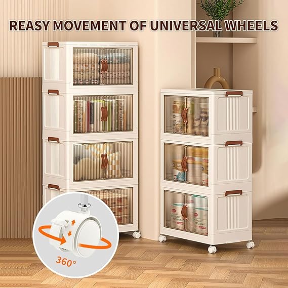 5-Tier Stackable Plastic Storage Cabinet with Wheels – Foldable Organizer