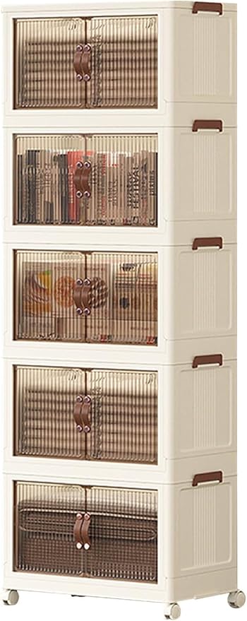 5-Tier Stackable Plastic Storage Cabinet with Wheels – Foldable Organizer
