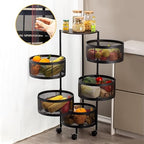 5-Tier Rotating Kitchen Storage Shelf with Wheels – Black