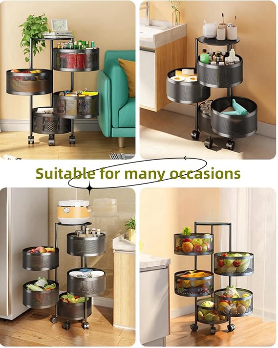 5-Tier Rotating Kitchen Storage Shelf with Wheels – Black