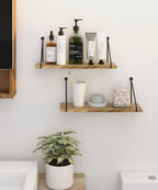 Set of 2 Rustic Wooden Wall Shelves – Metal Bracket Floating Shelves