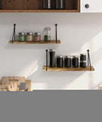 Set of 2 Rustic Wooden Wall Shelves – Metal Bracket Floating Shelves