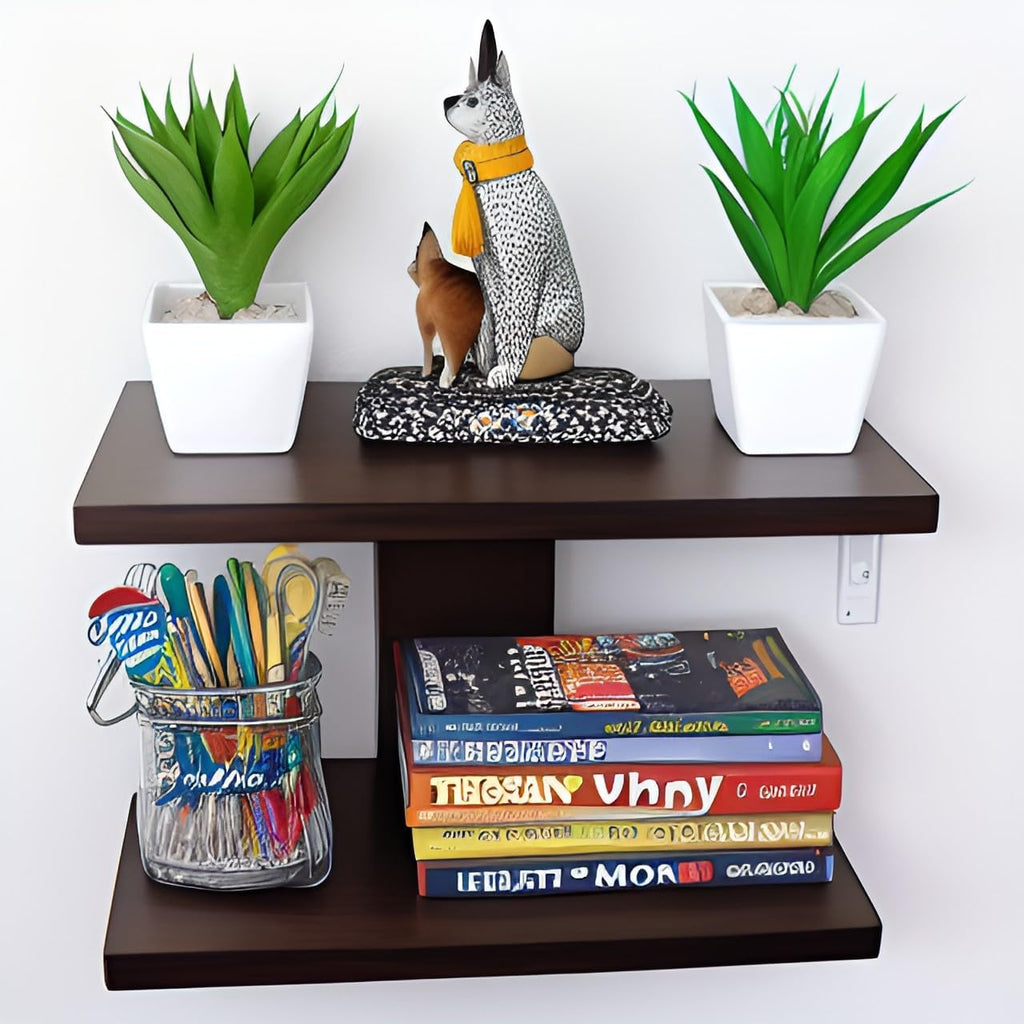 Dime Store Engineered Wood Floating Wall Shelf – Glossy Brown, Set of 1