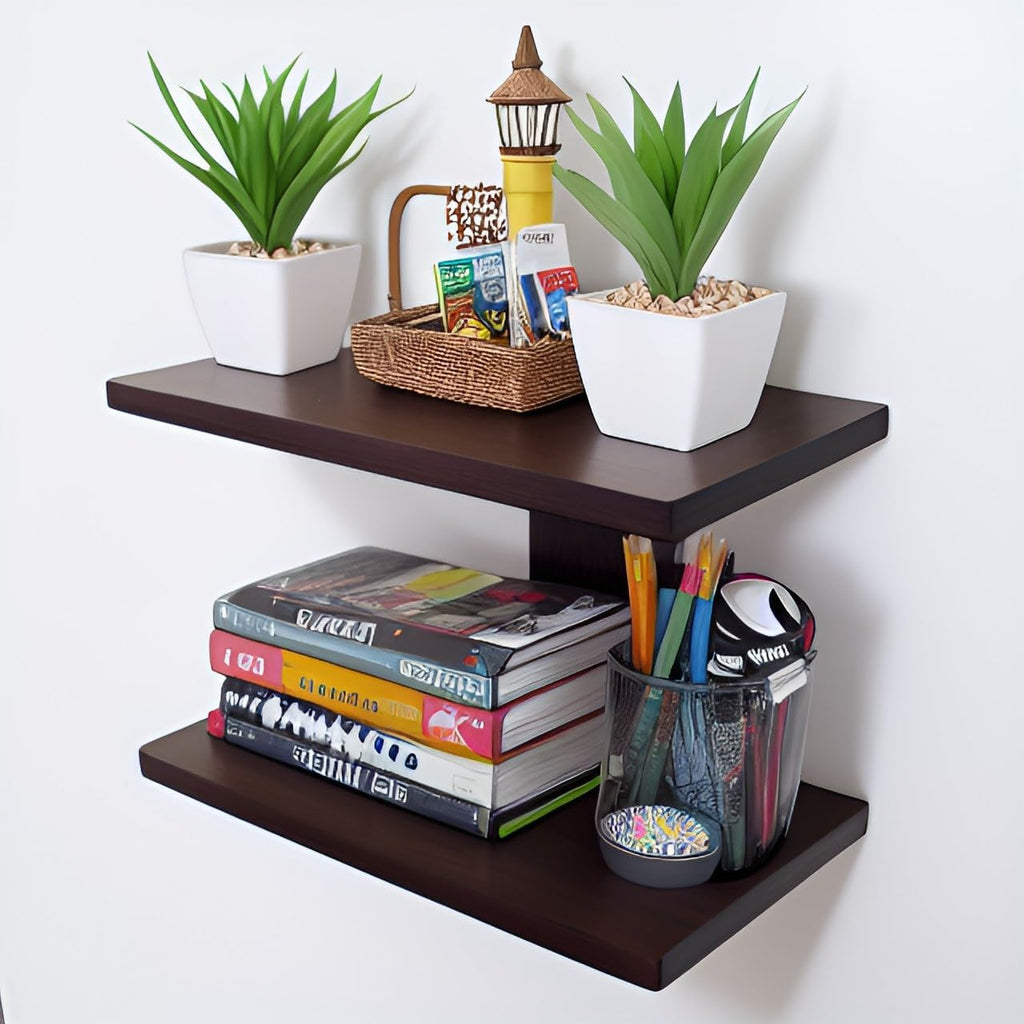 Dime Store Engineered Wood Floating Wall Shelf – Glossy Brown, Set of 1