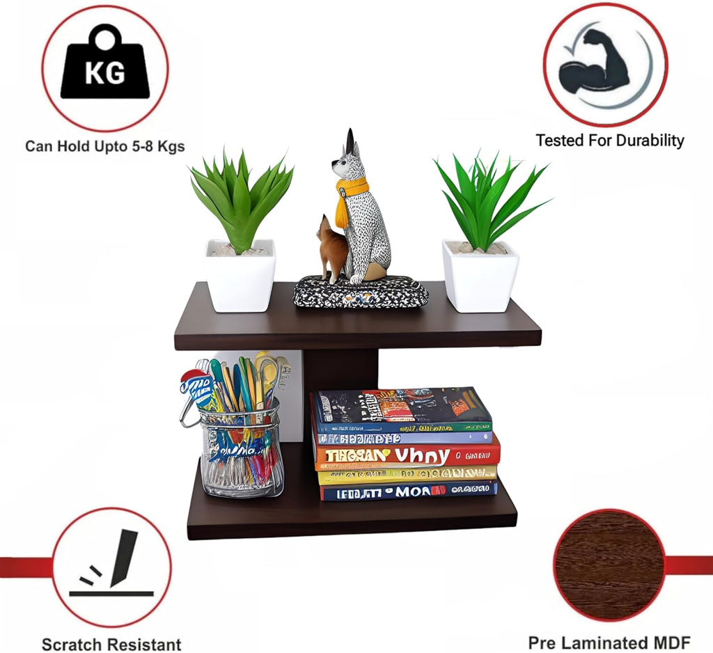 Dime Store Engineered Wood Floating Wall Shelf – Glossy Brown, Set of 1